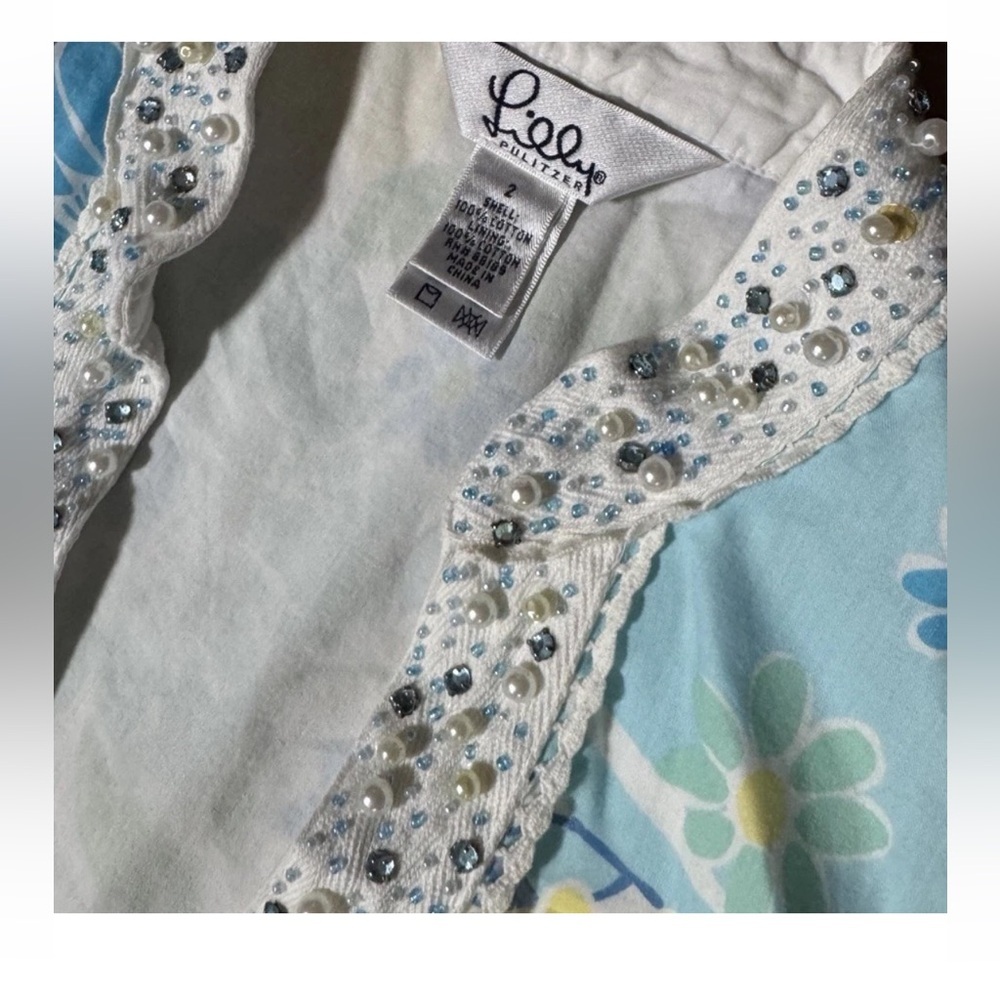 Vtg Lilly Pulitzer White Label Pearl & Gem King Crab Coastal Caftan Dress Size 2 - Picture 8 of 10